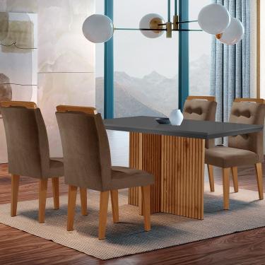 Imagem de Conjunto de Jantar Olímpia 4 Lugares Tampo em MDF com Cadeiras Carol Marrom Grafite e I...