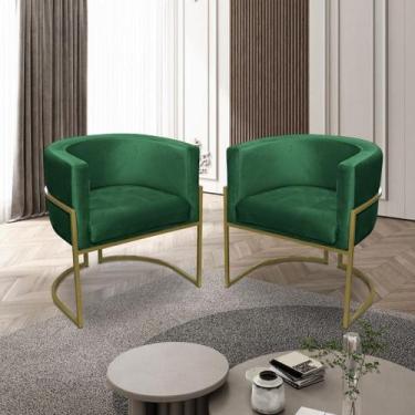 Imagem de Kit 02 Poltronas para Sala Decorativa Luna Base Ferro Dourado Veludo V