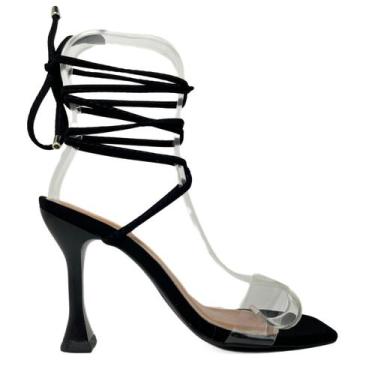 Imagem de Sandalia Feminina Vinil Transparente Amarração 134 - MOZIONE, Preto, 3
