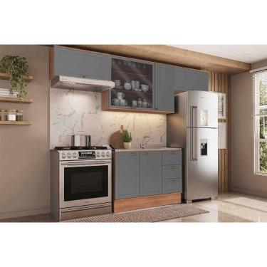 Imagem de Kit Cozinha Completa Bella 5 Portas 3 Gavetas MDF 120cm Cinza Nogal 4 Módulos