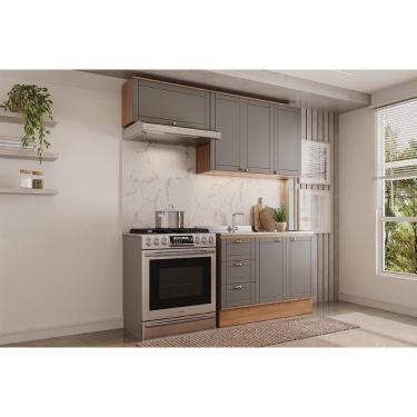 Imagem de Cozinha Completa Bella 6 Portas 3 Gavetas MDF 120 cm Cinza Nogal Kit 3 Módulos