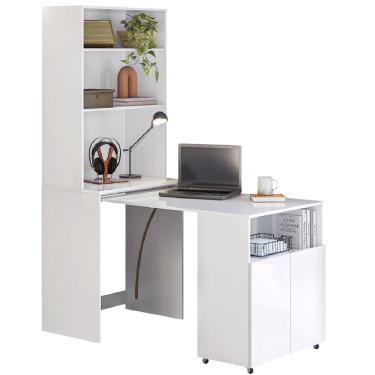 Imagem de Armário Multifuncional com Escrivaninha Retrátil para Escritório Duo Branco Kit`s Paraná