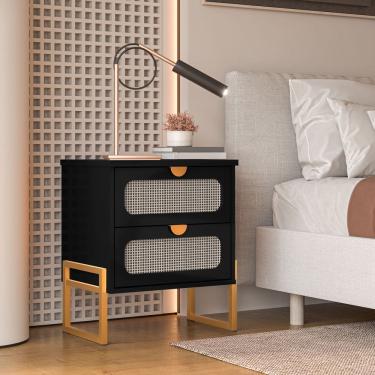 Imagem de Mesa de Cabeceira Titanium Estilo Industrial com Pés de Ferro - Preto / Dourado