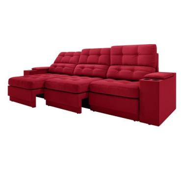 Imagem de Sofá com USB Retrátil e Reclinável Eureka 2,30m - Netsofas, Vermelho