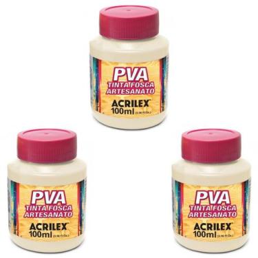 Imagem de Kit Tinta Fosca Artesanato PVA Marfim 3x 100ml Acrilex