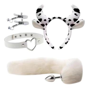 Imagem de Plug Anal Cauda Kit Fantasia Luxo Grampo Colar Tiara Bdsm - LHB
