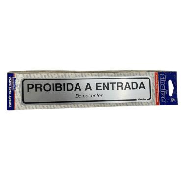Imagem de Placa de Sinalização Proibido a Entrada Auto-Adesiva Bilíngue 5x25cm Prata Sinalize