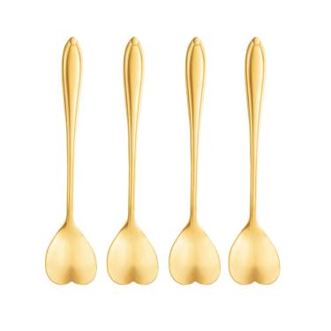 Imagem de Conjunto de 4 Colheres de Chá Heart Aço Inox com Revestimento Dourado Lyor
