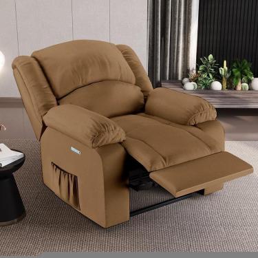 Imagem de Poltrona do Papai Madrid Elétrica Bivolt com Massagem Usb Pu Caramelo Gran Belo