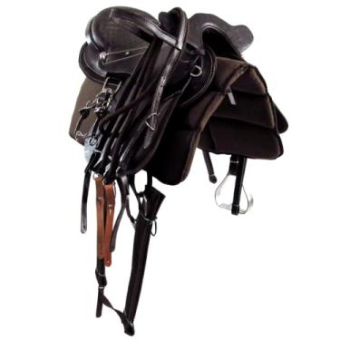 Imagem de Sela Australiana De Cabeça Marrom Inox Luxo 16 Polegadas + Acessórios