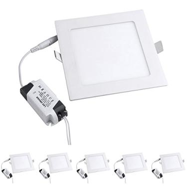 Imagem de MODOAO Pacote com 5 lâmpadas de painel de LED de 18W, quadradas ultrafinas LED iluminação de teto com painel de luz downlight com driver de LED, AC85-265V, tamanho do furo 200 mm (18W, branco frio)