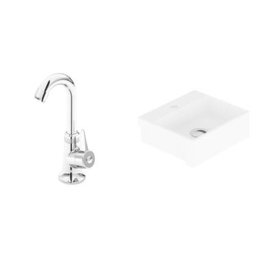 Imagem de Conjunto para Banheiro Cuba de Semi-Encaixe Roma 11,5cmx33cmx29cm e Torneira Bica Móvel 1/4V Japi Branco