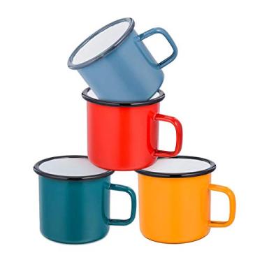 Imagem de Caneca de café, E-far 340 ml Canecas de café esmaltado para acampamento, vermelho/amarelo/azul/verde, cores saudáveis e brilhantes - Conjunto de 4