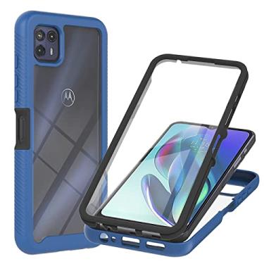 Imagem de Niuuro Capa para Motorola Moto G50 5G com protetor de tela embutido, proteção total 360° Capa de telefone à prova de choque, com capa traseira de PC rígido + capa de silicone TPU macio antiderrapante - azul