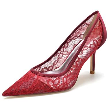 Imagem de Bombas Slingback femininas 8,5 cm salto alto de casamento bico fino sapatos de quadra festa trabalho vestido de formatura, Vermelho, 8