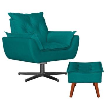 Imagem de Poltrona Base De Balanço + Puff Amamentação Suede Azul