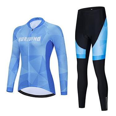 Imagem de Conjunto de camisa de ciclismo à prova de vento Mountain Bike manga longa 3D calças acolchoadas com gel de secagem rápida calças de bicicleta corrida desgaste de caminhada, C, GG (peito: 102m)
