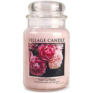 Imagem de Village Candle Vela perfumada peônia de vidro grande Boticário Fresh Cut Pote, 640 ml, rosa claro