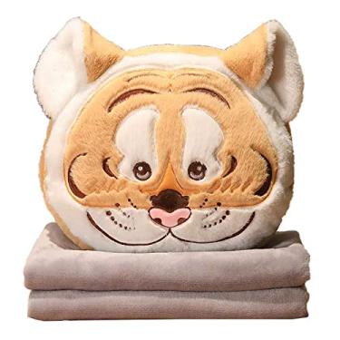 Imagem de Yajun Cobertor de travesseiro de pelúcia portátil estilo chinês tigre almofada macia 3 em 1 aquecedor de mãos escritório lancheira cobertor de ar condicionado, amarelo, 43 * 40 * 12 cm