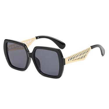 Imagem de Óculos de sol quadrado gradiente tendência de luxo masculino moda feminina pernas de metal oco grande armação óculos de sol uv400 óculos de proteção, preto preto, tamanho único