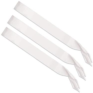 Imagem de Beistle 3 peças de cetim faixas brancas em branco DIY acessório personalizável para casamento, festa de solteira, concursos, reunião de alunos, desfiles, 83,8 cm x 10,1 cm