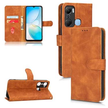 Imagem de Capas de telefone Business Skin Feel compatíveis com Infinix Hot 12i 12 Pro capa de couro slots para cartão clipe carteira capa de telefone à prova de choque (marrom, Infinix Hot 12 Pro)