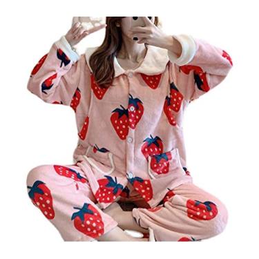 Roupa De Dormir Feminina Kawaii Flanela Conjunto De Pijama