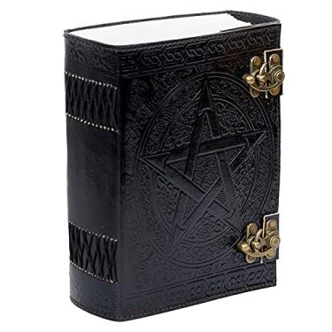 Imagem de QualityArt Caderno de couro grosso de 25,4 cm, grande, 600 páginas, pentáculo preto, gr...