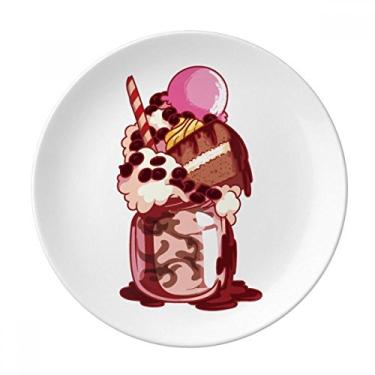 Imagem de Prato Decorativo de Porcelana Salver para Bolo, Creme de Chocolate e Sorvete