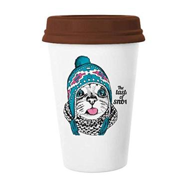 Imagem de Caneca de cerâmica com a cabeça de gato The Taste Of Snow Cat Protect Animal Pet Caneca de café Copo de cerâmica