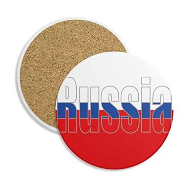 Imagem de Caneca de porta-copos com nome da bandeira da Rússia com pedra absorvente de proteção de mesa