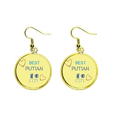 Imagem de Putian, placa de cidade, Art Deco, presente, moda, orelha, pendente, brinco dourado, joia feminina