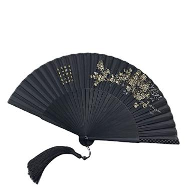 Imagem de XIALON 1 ventilador de 21 cm verde antigo ventilador dobrável feminino portátil Hanfu Qipao pequeno ventilador dobrável