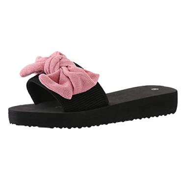 Imagem de Chinelos de verão para mulheres senhoras laço aberto dedo boêmia sandálias casuais bege chinelos feminino suporte, rosa, 8