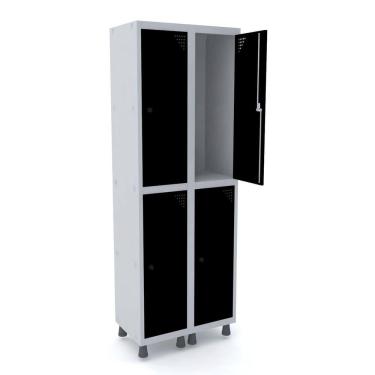 Imagem de Guarda Volume Roupeiro 4 Portas Aço GRP 502/4 Pandin Móveis Cinza/Preto