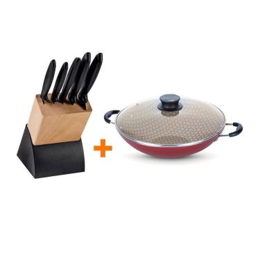 Imagem de Kit - Faqueiro Plenus 6 Peças + 1 Panela Wok 36cm Vermelha - Tramontina