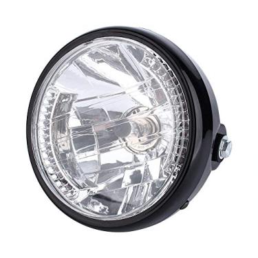 Imagem de Farol redondo de LED para motocicleta com carcaça de farol 17,8 cm universal 12V H4 35W lente amarela clara super brilhante com suporte preto
