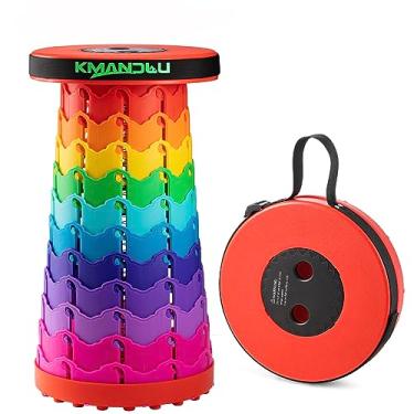 Imagem de KMANDLU Banqueta telescópica portátil, banquinho dobrável portátil para acampamento, jardim, pesca, caminhadas, viagem, banquetas de plástico ajustáveis, carga máxima de 181 kg