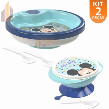 Imagem de Kit Baby Mickey Prato Térmico Com Colher Tigela Com Ventosa - Plasútil