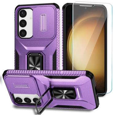 Imagem de SunStory Capa para Samsung Galaxy S24 com protetor de tela HD e capa de câmera com suporte e slide, [não serve para S24 Plus ou S24 Ultra] [grau militar] telefone protetor para Galaxy S24 (Y_Purple)
