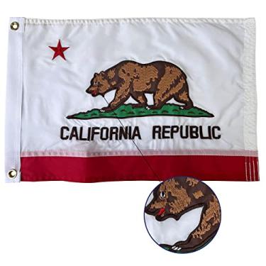 Imagem de AZCOVER Bandeira da Califórnia 30,5 x 45,7 cm, bandeira bordada da Nova República da Califórnia para barco, bandeira pequena do estado da Califórnia ao ar livre com 2 ilhós de latão Bandeira de barco da República da Califórnia para fora