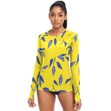 Imagem de Tropical Lemon Camiseta feminina de surf, camiseta de surfe, proteção solar Rash Guard, tops de maiô, Limão tropical, M