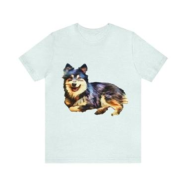 Imagem de Finnish Lapphund - Camiseta de manga curta unissex Jersey, Azul gelo mesclado, XXG