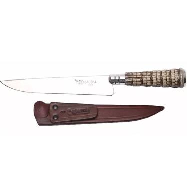 Imagem de 2 Faca Churrasco 6`` Aço Inox Cabo Rabo De Tatu Bainha Couro