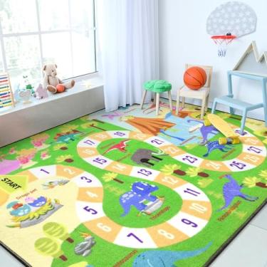 Imagem de Chicrug Tapetes educativos para crianças de dinossauro, tapete infantil para jogos de brinquedo, tapete para aprender números, animais e palavras para quarto de crianças, berçário, tapete infantil para quarto, 1,2 x 1,8 m