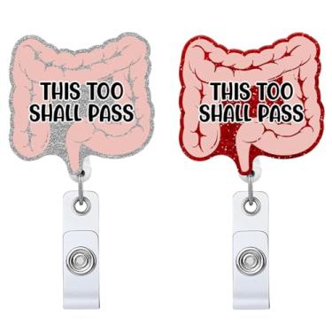 Imagem de 2P This Too Shall Pass Carretel de crachá retrátil com clipe de identidade, cartão de identificação, cartão engraçado de cólon órgão presente para enfermeiras, escritório, endoscopia, cirurgia,