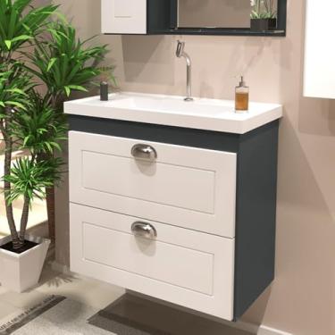 Imagem de Gabinete Toucador Para Banheiro Veneza Com Cuba 58cm Grafite/Branco Retrô