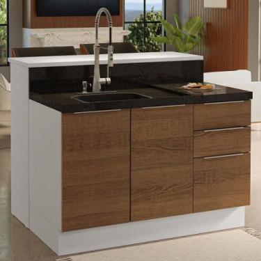Imagem de Ilha de Cozinha com Bancada e Balcão 120 cm Branco/Rustic Stella Mades