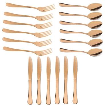 Imagem de Kit Jogo De Talheres Mesa Gold Rose 18pçs Inox Rústico Luxo - Genérico