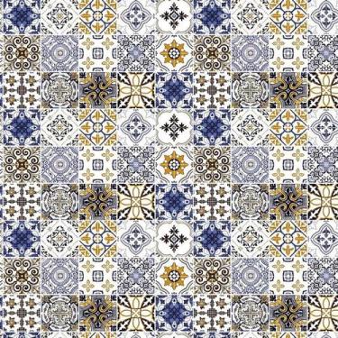 Imagem de Papel Parede Azulejo Tons Branco E Azul Autocolante Cozinha - LRP